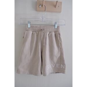 GIVENCHY PARIS Boys Sz 8 Beige Sweat Shorts Logo Cotton Drawstring Pockets